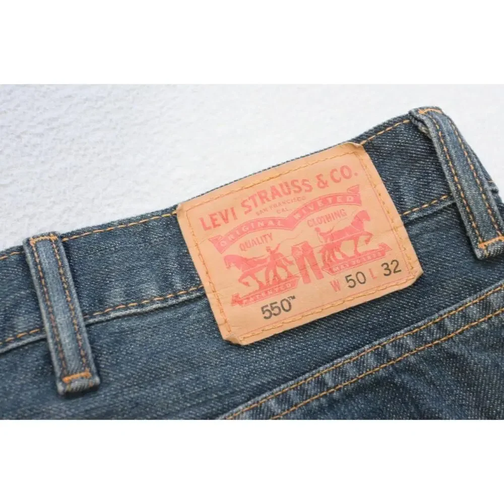 Levi's 550 Relaxed Fit Straight Blue Denim Jeans Rugged Mens Sz 50‎ x 32